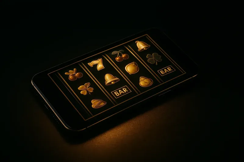 Premium Casino Screen Smartphone face-up showing premium casino game grid on dark surface